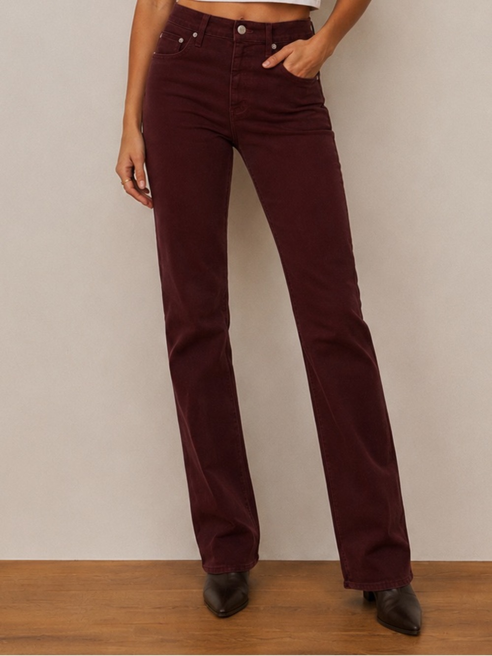 Pistola Burgundy Coated Straight Leg Jeans Women’s 25 Stretch Merlot Western